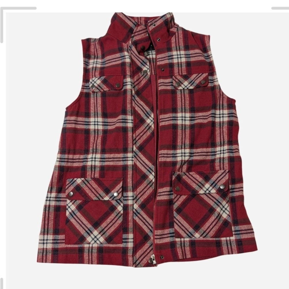 Pre-owned Blu Pepper Red and Cream Plaid Vest